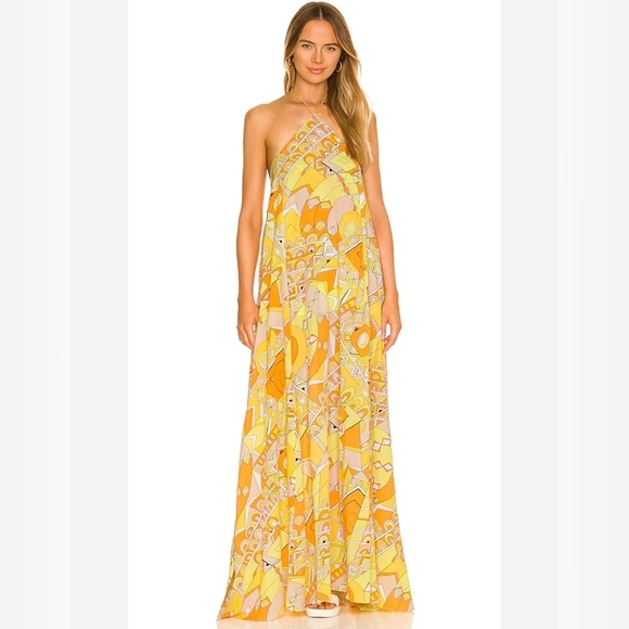 S/W/F Halterneck Poolside Yellow Maxi Dress Size Small - Picture 12 of 12